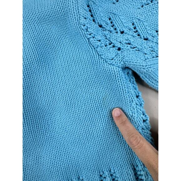 For The Republic Women’s Small Blue Open Knit Cardigan 100% Cotton Ruffle Shrug - Picture 8 of 11